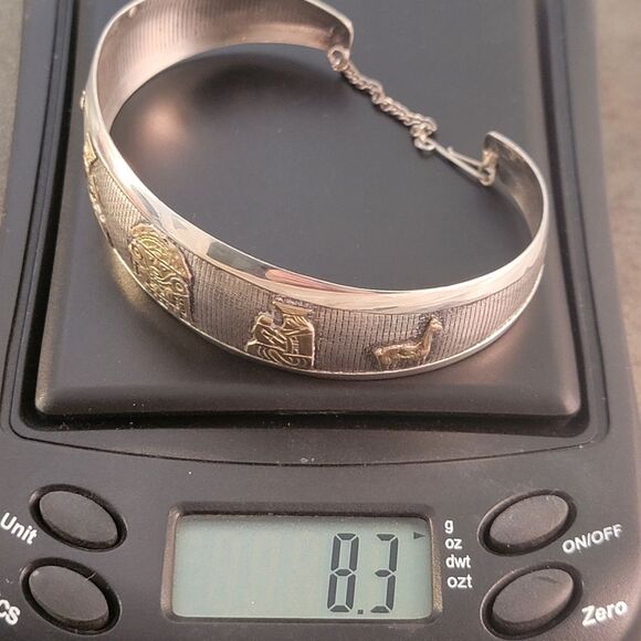 Vintage Sterling & 18k Yellow Gold Peruvian Inca Cuff Bracelet - Picture 5 of 10